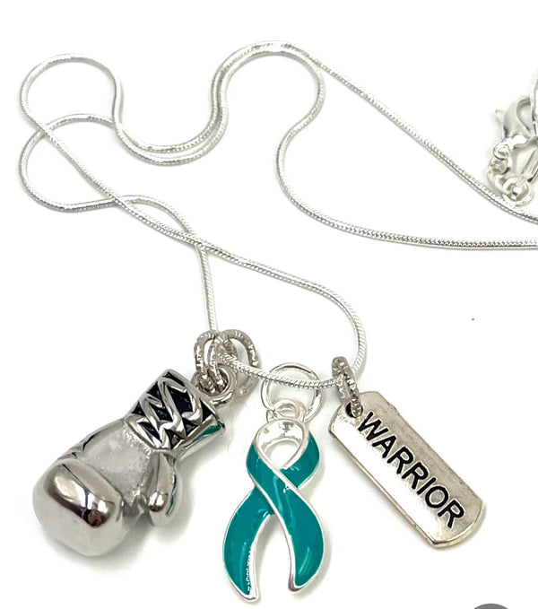 Teal Ribbon Boxing Glove Necklace