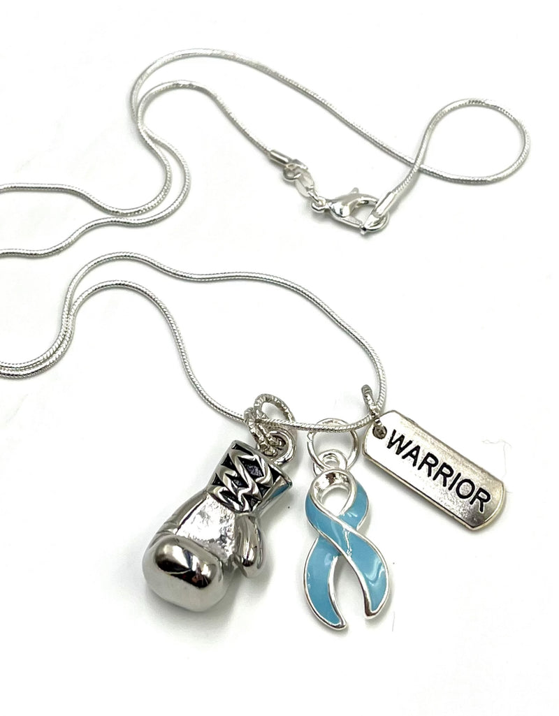 Light Blue Ribbon Boxing Glove / Warrior Necklace - Rock Your Cause Jewelry