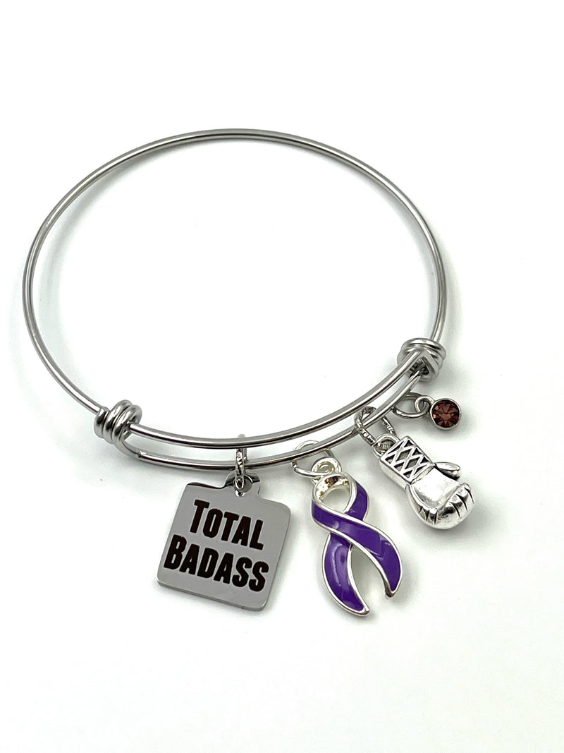 Purple Ribbon Total Badass Charm Bracelet - Rock Your Cause Jewelry