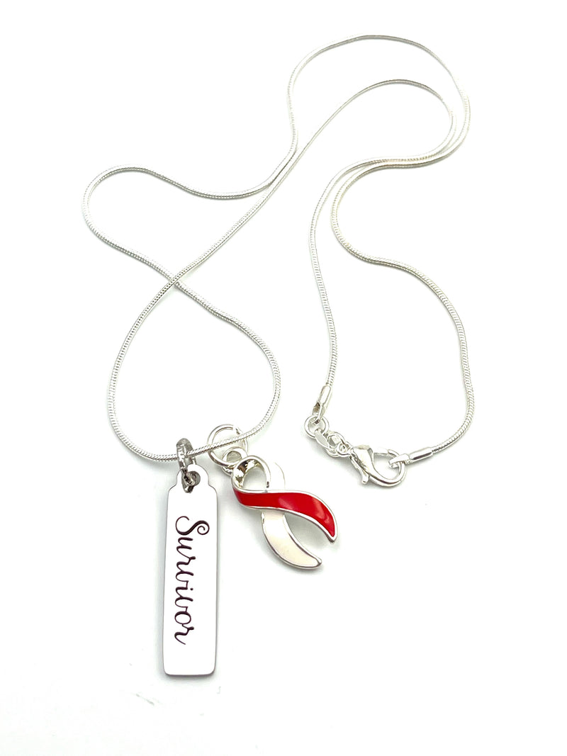 Red & White Ribbon Survivor Necklace - Rock Your Cause Jewelry