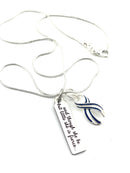ALS / Blue & White Striped Ribbon and Though She Be But Little, She is Fierce Necklace