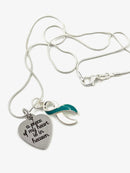 Teal & White Ribbon Necklace - A Piece of My Heart is In Heaven / Memorial, Sympathy Gift