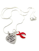 Red Ribbon Memorial / Sympathy Necklace - A Piece Of My Heart Is In Heaven