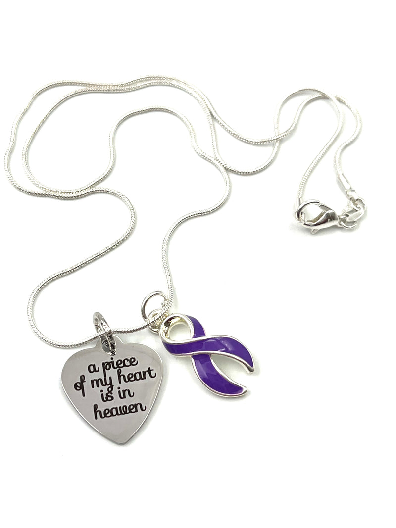 Purple Ribbon Sympathy Necklace / A Piece of My Heart Heaven - Memorial Gift