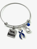 Dark Navy Blue Ribbon Total Badass Charm Bracelet - Rock Your Cause Jewelry