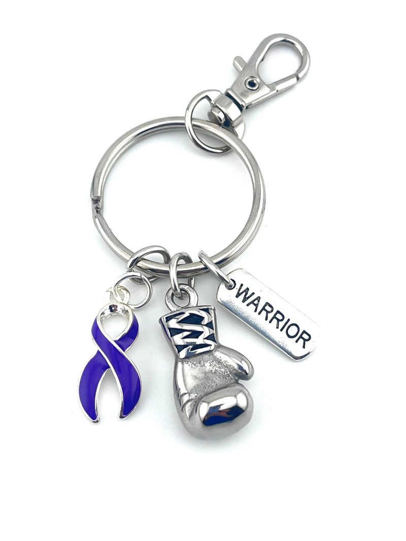 Purple Ribbon Boxing Glove Warrior Keychain