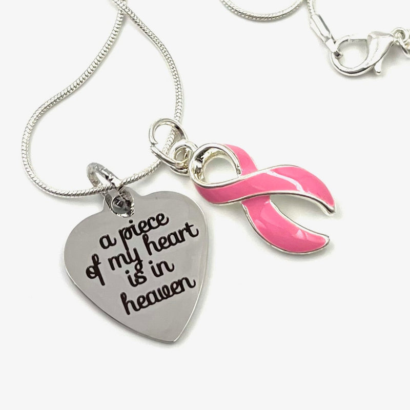 Pink Ribbon Necklace - A Piece of My Heart Is In Heaven / Memorial, Sympathy Gift