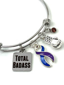 Blue & Purple Ribbon Total Badass Charm Bracelet