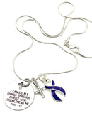 Dark Navy Blue Ribbon Necklace - I Can Do All Things Through Christ