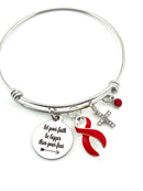 Red Ribbon Charm Bracelet - Let your Faith Be Bigger Than Your Fear
