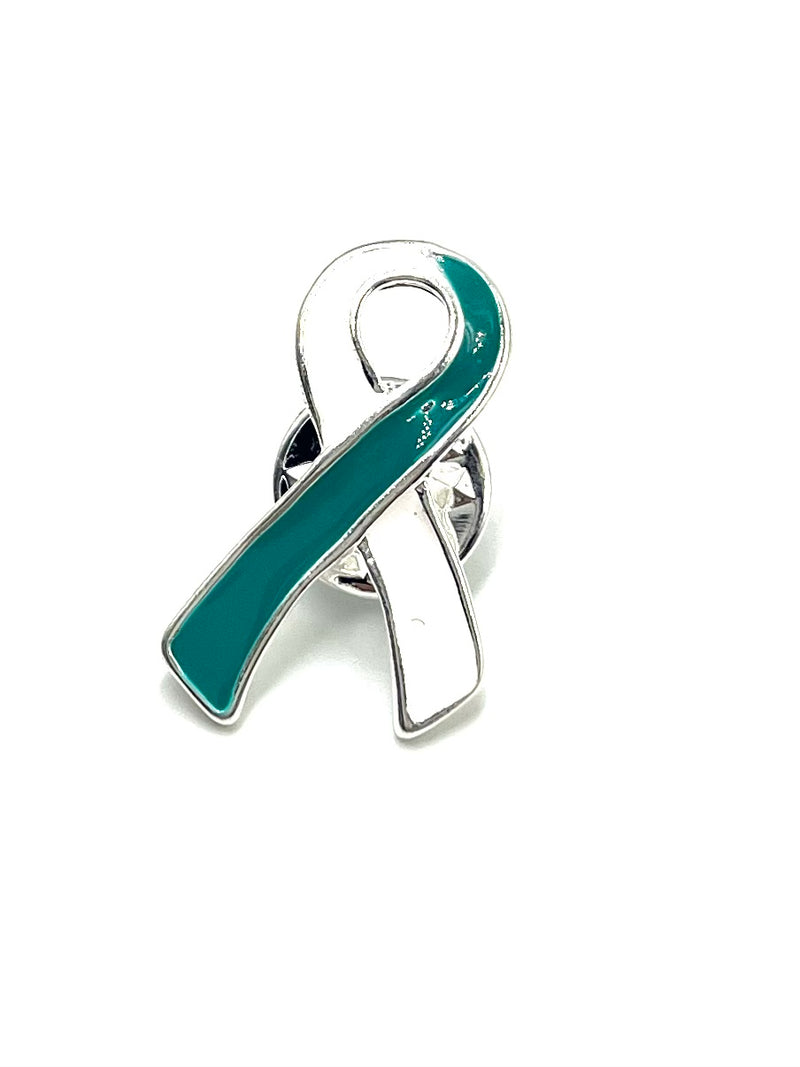 Teal and White Ribbon / Lapel Hat Pin / Cervical Cancer Survivor Awareness - Rock Your Cause Jewelry