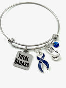 Dark Navy Blue Ribbon Total Badass Charm Bracelet - Rock Your Cause Jewelry