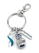 Teal & White Ribbon Keychain / Boxing Glove / Warrior Encouragement Gift