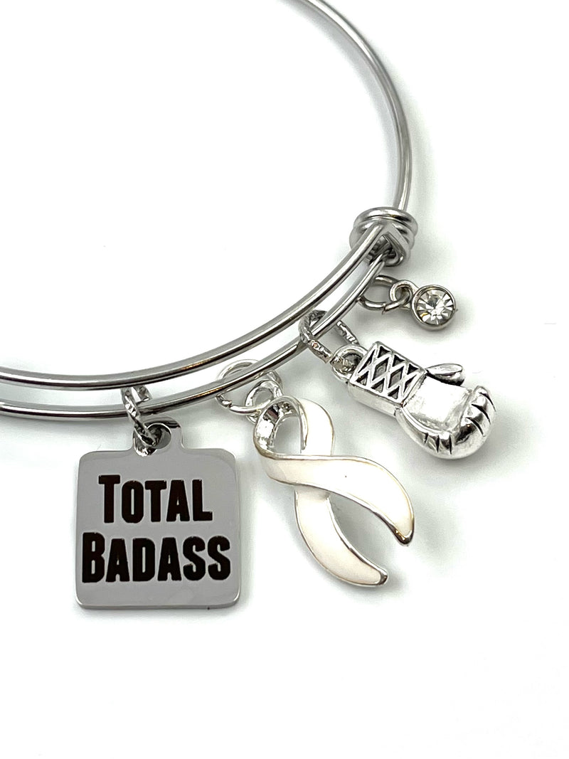 White Ribbon Total Badass Charm Bracelet - Rock Your Cause Jewelry