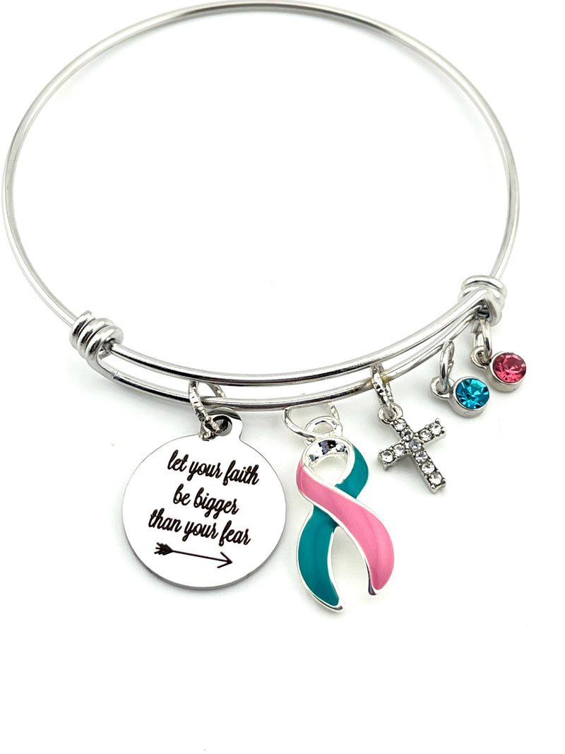 Pink and Teal (Previvor) Charm Bracelet - Let Your Faith be Bigger than Your Fear