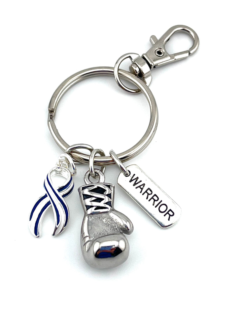 ALS / Blue & White Striped Ribbon Boxing Glove - Warrior Keychain