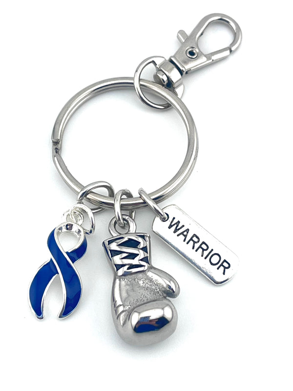 Dark Navy Blue Ribbon - Boxing Glove / Warrior Keychain