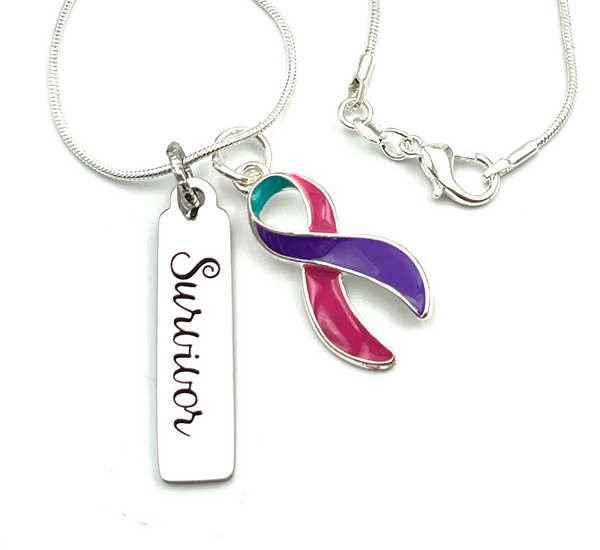 Pink Purple Teal (Thyroid) Cancer - Survivor Necklace
