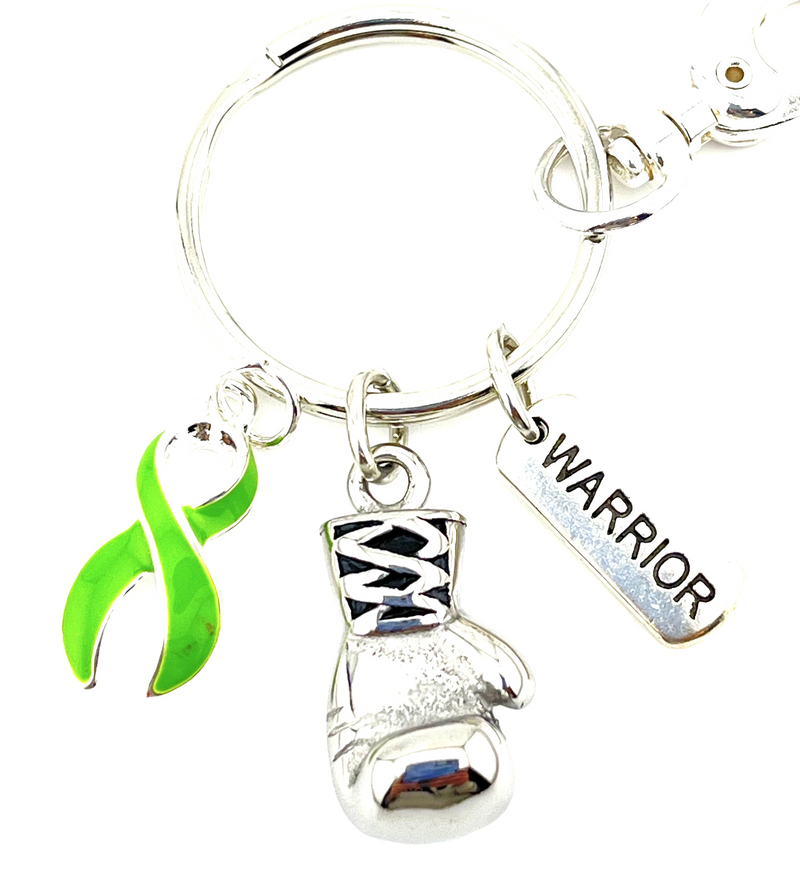 Lime Green Ribbon Boxing Glove / Warrior Keychain