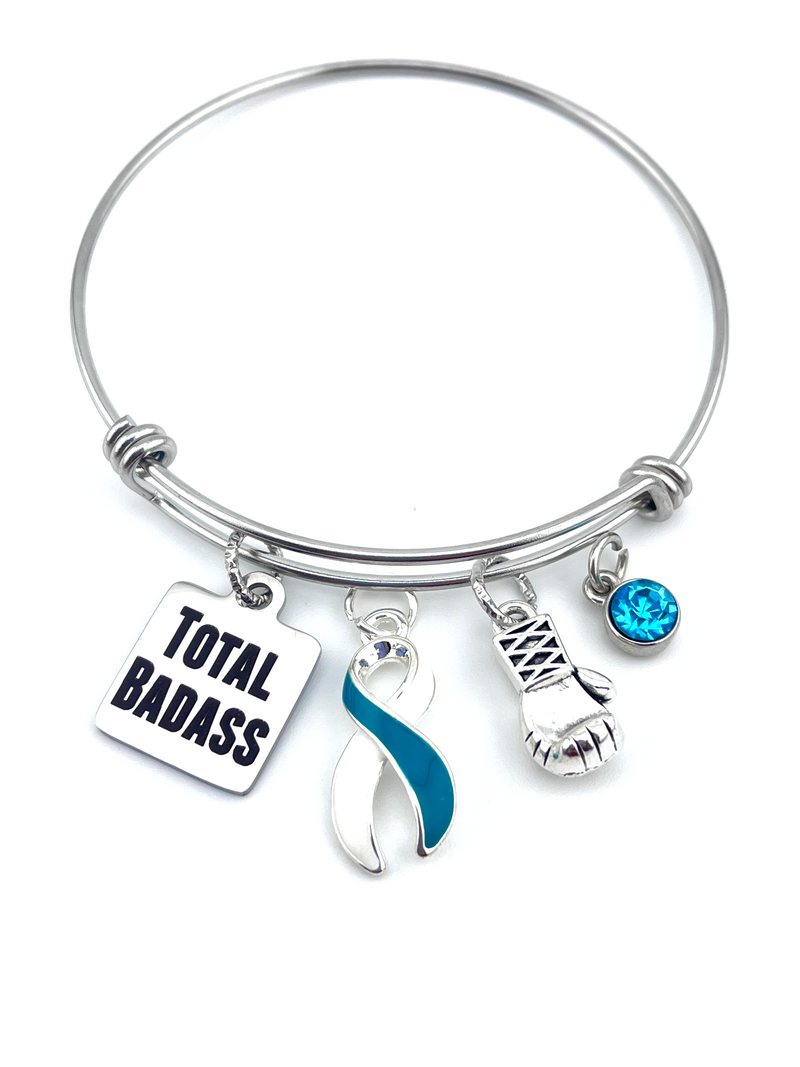 Teal & White Ribbon - Total Badass / Boxing Glove Charm Bracelet