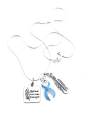 Light Blue Ribbon Necklace - Kind Heart, Fierce Mind, Brave Spirit / Feather Necklace