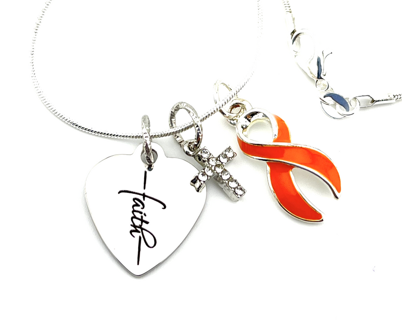 Orange Ribbon Faith Necklace