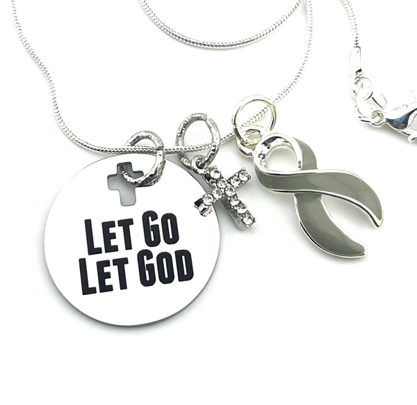 Gray (Grey) Ribbon Necklace - Let Go Let God