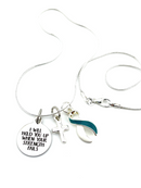 Teal & White Ribbon Charm Bracelet - I Will Hold You Up When Your Strength Fails / Encouragament Gift