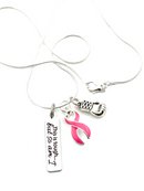 Pink Ribbon Boxing Glove Necklace - Breast Cancer Survivor Gift - This is Tough... But So am I