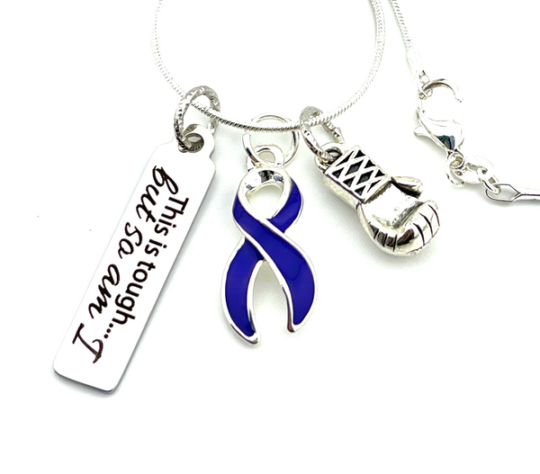 Dark Navy Blue Ribbon Necklace - This is Tough ... But So Am I