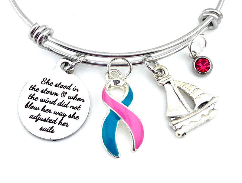 Pink & Teal (Previvor) Ribbon - She Stood In The Storm / Adjusted Her Sails