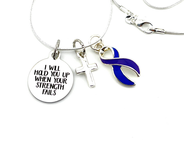 Blue & Purple Ribbon Necklace - I Will Hold You Up When Your Strength Fails