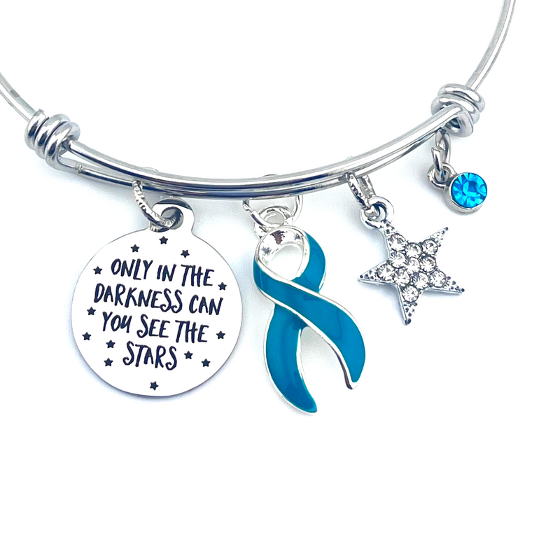 Teal Ribbon Charm Bracelet - Only In Darkness Can You See Stars