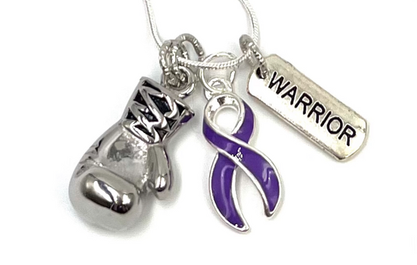 Violet Purple Ribbon Necklace - Boxing Glove / Warrior Necklace
