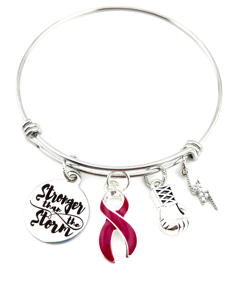 Burgundy Ribbon Charm Bracelet - Stronger than the Storm