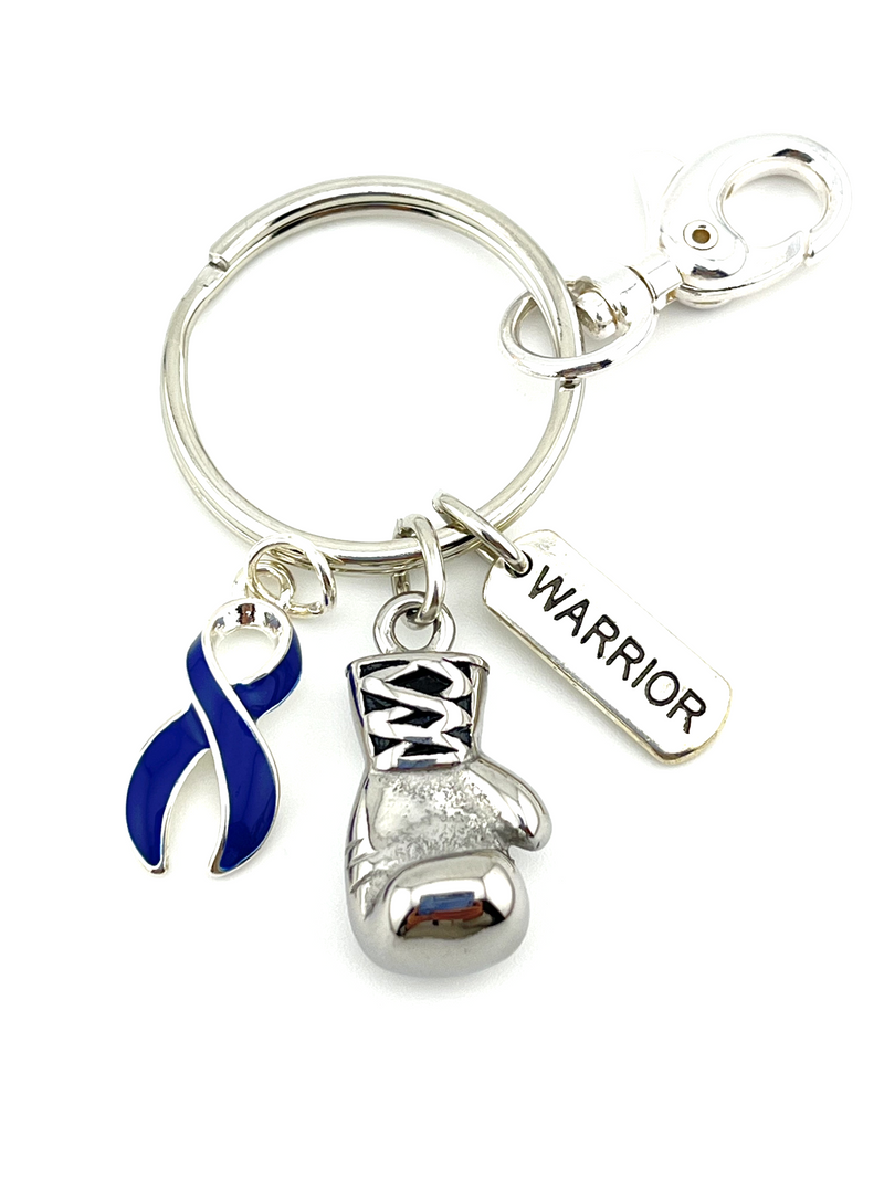 Dark Navy Blue Ribbon - Boxing Glove / Warrior Keychain