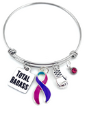 Pink Purple Teal (Thyroid Cancer) Ribbon - Total Badass - Boxing Glove Charm Bracelet