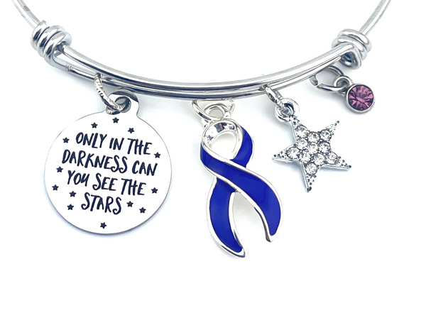 Violet - Dark Purple Ribbon - Only in Darkness Can You See Stars Charm Bracelet