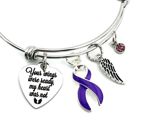 Purple Ribbon Bracelet - Your Wings Were Ready, My Heart Was Not / Memorial, Sympathy Gift