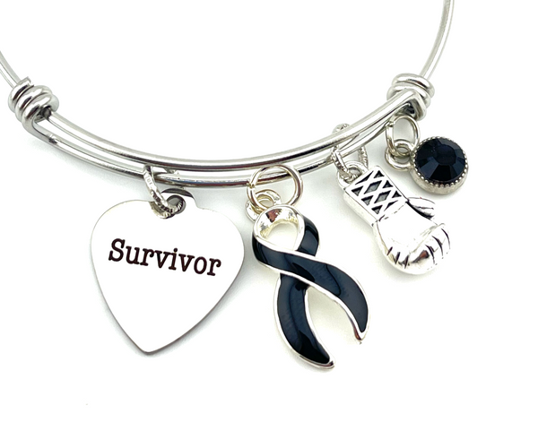 Black Ribbon Melanoma Survivor Charm Bracelet