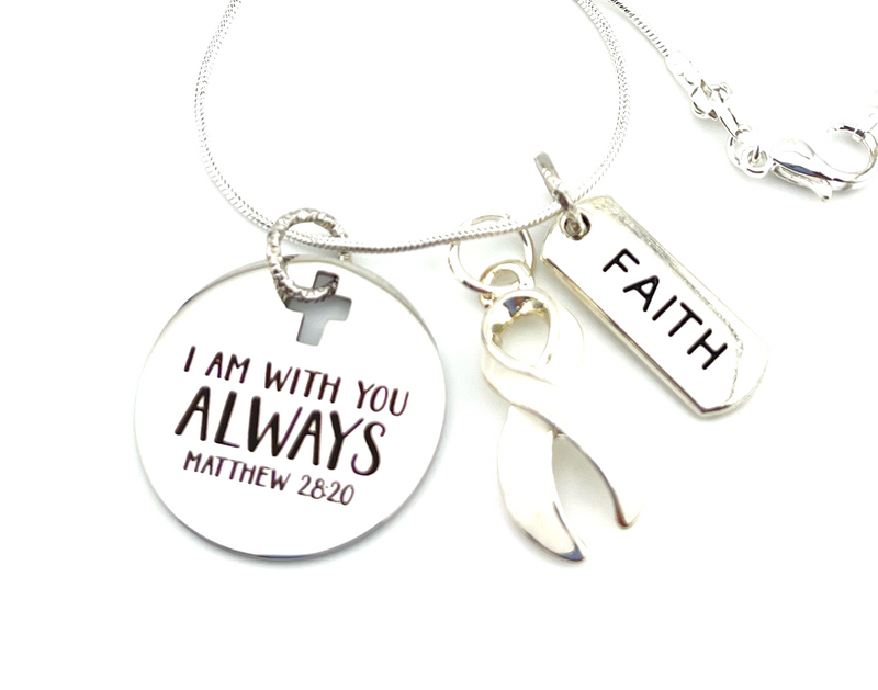 White Ribbon Necklace - I Am With You Always - Matthew 28:20