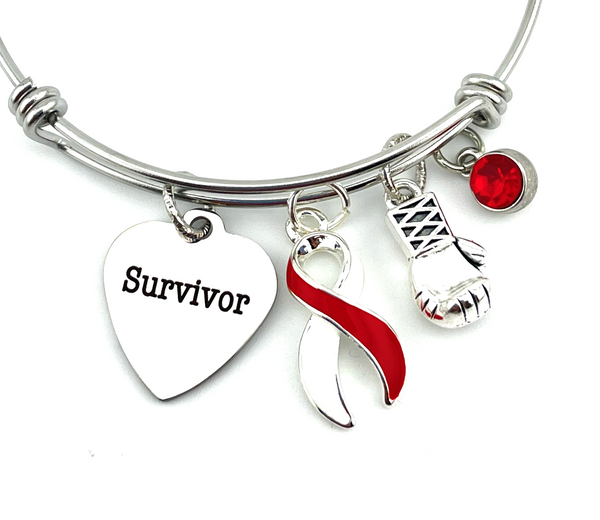 Red & White Ribbon Survivor Charm Bracelet