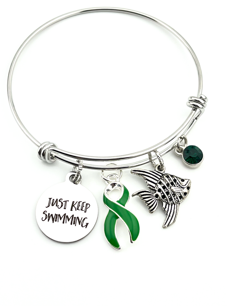 Green Ribbon Charm Bracelet  - Just Keep Swimming