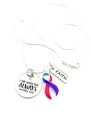 Pink Purple Teal (Thyroid) Cancer Awareness Necklace - I Am With You Always, Matthew 28:20