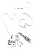 White Ribbon Charm Necklace - Kind Heart, Fierce Mind, Brave Spirit