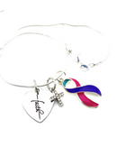 Pink Purple Teal (Thyroid) Ribbon Necklace - Faith