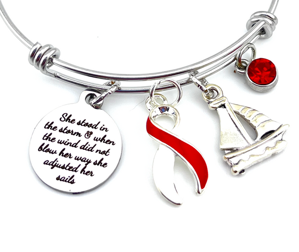 Red & White Ribbon Bracelet - She Stood In The Storm / Adjusted Her Sails