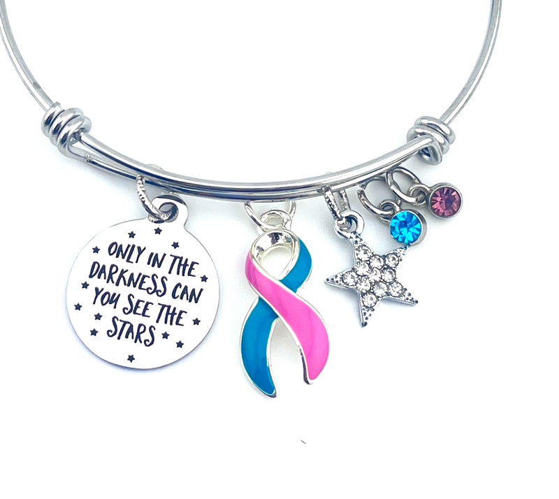 Pink & Teal (Previvor) Ribbon Bracelet - Only in Darkness Can you See the Stars