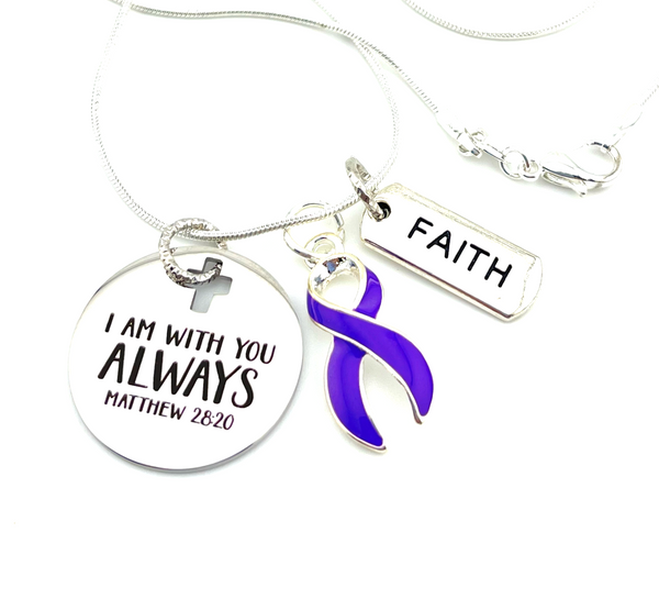 Periwinkle Ribbon Necklace - I Am With You Always - Matthew 28:20