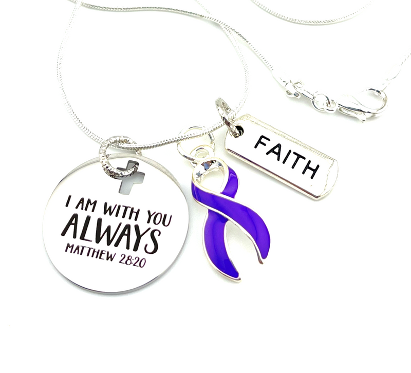 Periwinkle Ribbon Necklace - I Am With You Always - Matthew 28:20